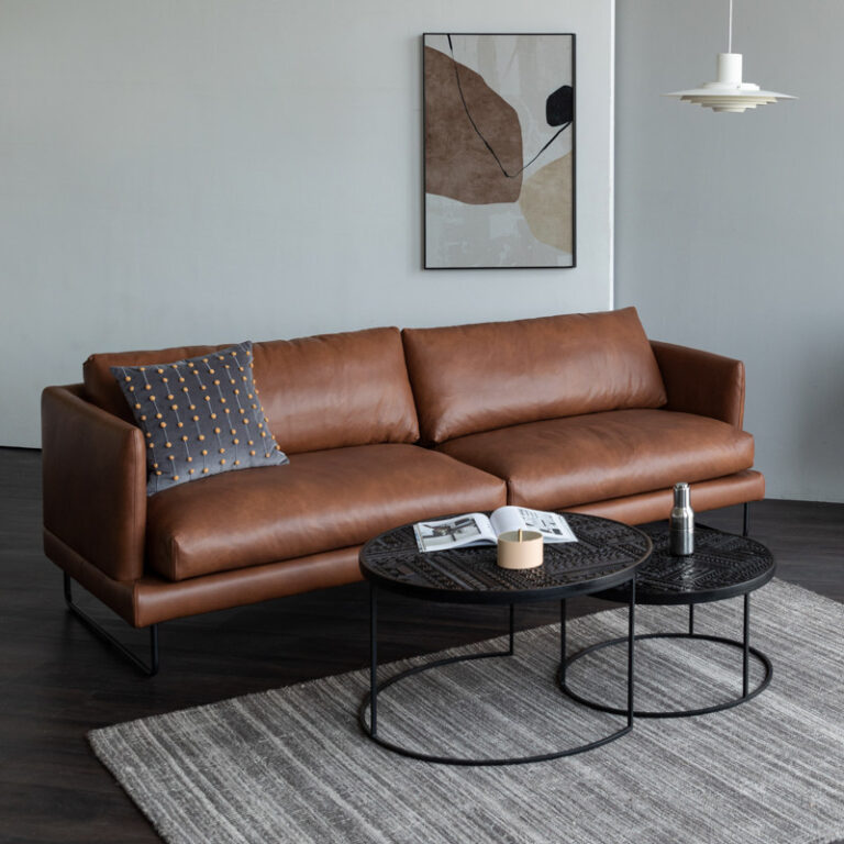 Mountainliving Sofa หนังวัวคุณภาพสูง ขนาดสามคน เหมาะสำหรับห้องนั่งเล่นสไตล์นอร์ดิก