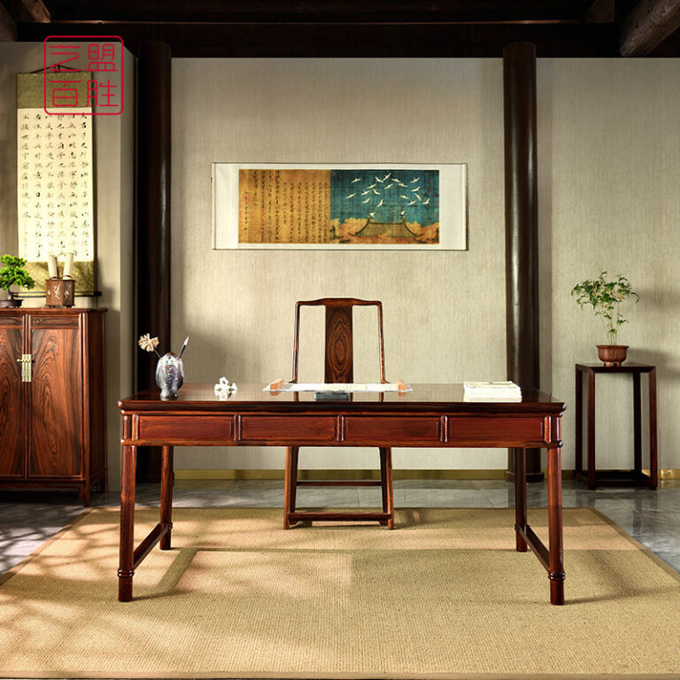 Yimeng Baisheng โต๊ะไม้มะฮอกกานี Dalbergia เว้าเล็กน้อยในครัวเรือนใหม่สไตล์จีนเฟอร์นิเจอร์ศึกษาไม้เนื้อแข็งพร้อมการวาดภาพ