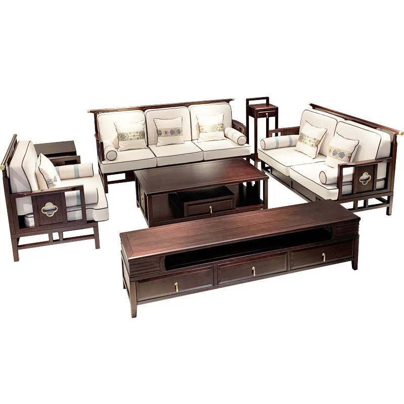 ใหม่จีนโซฟาไม้มะเกลือไม้เนื้อแข็งผ้าเซนรวมกันพาร์ทเมนท์ขนาดเล็กสไตล์เรียบง่ายทันสมัยเฟอร์นิเจอร์ห้องนั่งเล่น