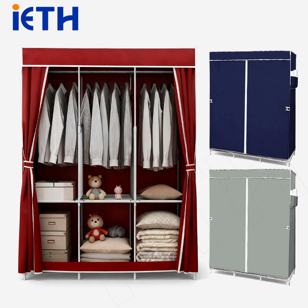 iETH ที่เก็บเสื้อผ้าแบบพกพา กันฝุ่น พับได้ มีก้านแขวน 3 อัน ผ้ากันน้ำ ความจุเยอะ สำหรับจัดตู้เสื้อผ้า หอพัก คอนโด