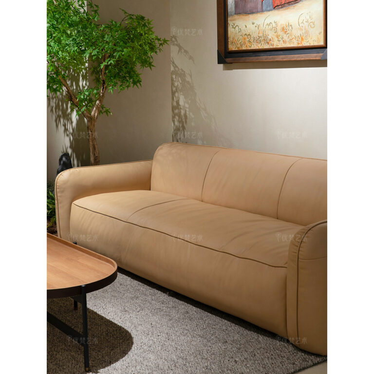 โลก ศิลปะ มม โซฟาหนังสไตล์ยุคกลางห้องนั่งเล่นสานักงานหนังแท้แสงหรูหราฝรั่งเศสครีมชั้นแรก หนังวัว ก9