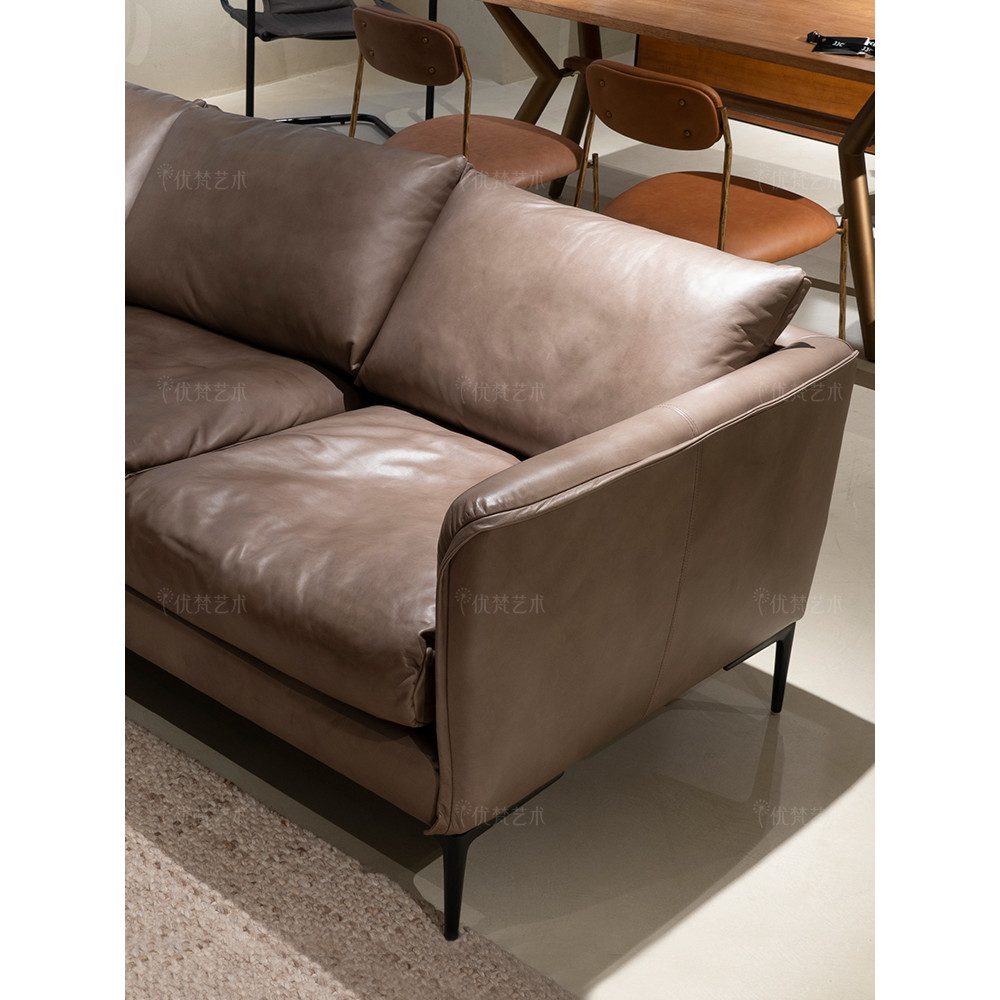 Yovan Art MCM โซฟาสไตล์ยุคกลาง Minimalist American Retro ห้องนั่งเล่นสานักงานโซฟาหนังเต็ม G9