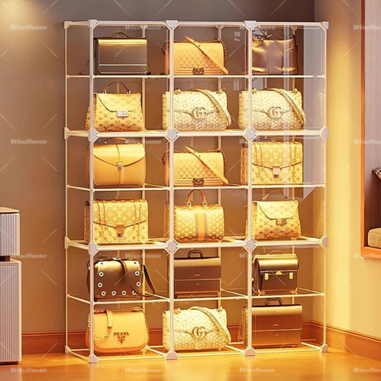 WISE ตู้โชว์กล่องแสดงโปร่งใส ตู้เก็บกระเป๋า 468 ชั้น กล่องโชว์กระเป๋า แสดงผลกันฝุ่นตู้เก็บของ แข็งแรงทนทาน