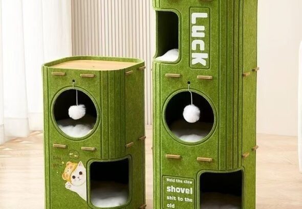 บ้านแมว คอนโดแมว 23 ชั้น ทรงกระบอก ดีไซน์ญี่ปุ่น ตึกแมว มีรู ปีนเล่นได้