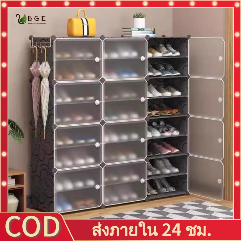 BGEตู้รองเท้า ชั้นวางรองเท้า 2แถว46810ชั้น กล่องใส่ ประหยัดพื้นที่ กันฝุ่นและกันน้ำ โปร่งใส แข็งแรง ทนทาน