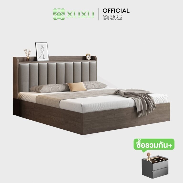 XUXU เตียงนอน เตียงไม้แท้ 3556 ฟุต กระเป๋าผ้านุ่มข้างเตียงแบบหนา ไม้จริง 100 หรูหราสูง