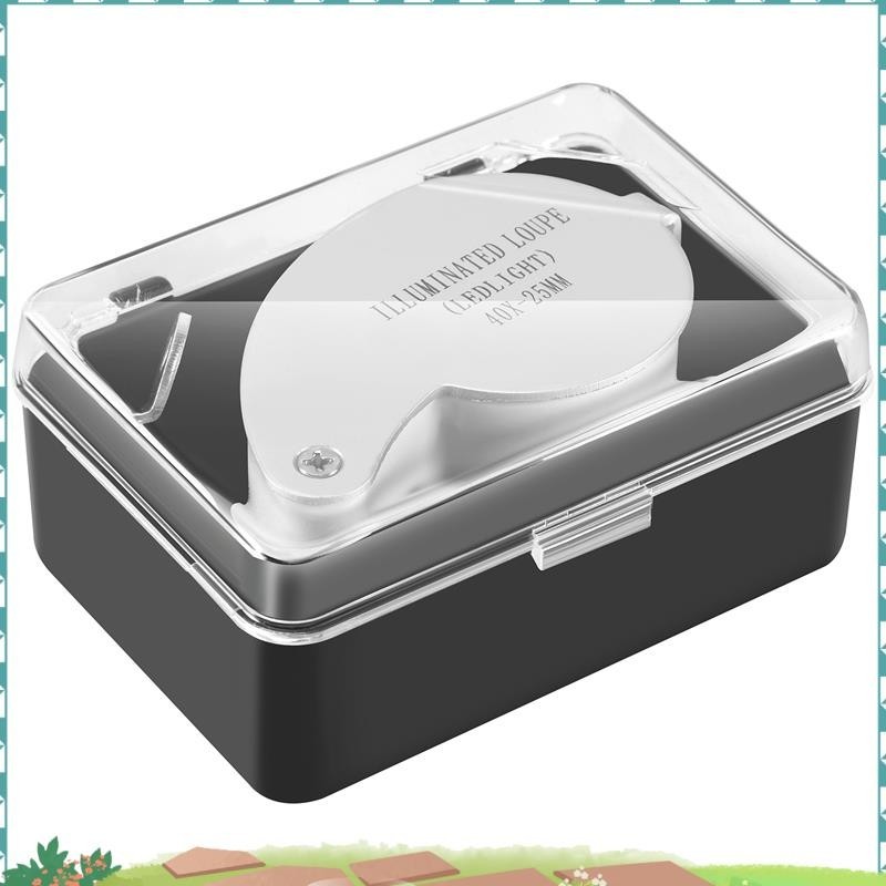 Super Jewellers เลนส์แก้ว Loupe 40X 25 มม แว่นขยายตา 2 ไฟ LEDs