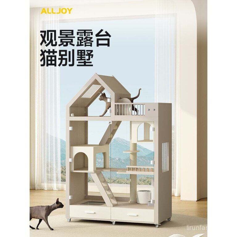 Luxury Cat Villa Panorama Glass Cat Cabinet Wooden Cat Cage ห้องน้าแมว AllinOne Cat Litter ในครัวเรือนในร่ม Cat House