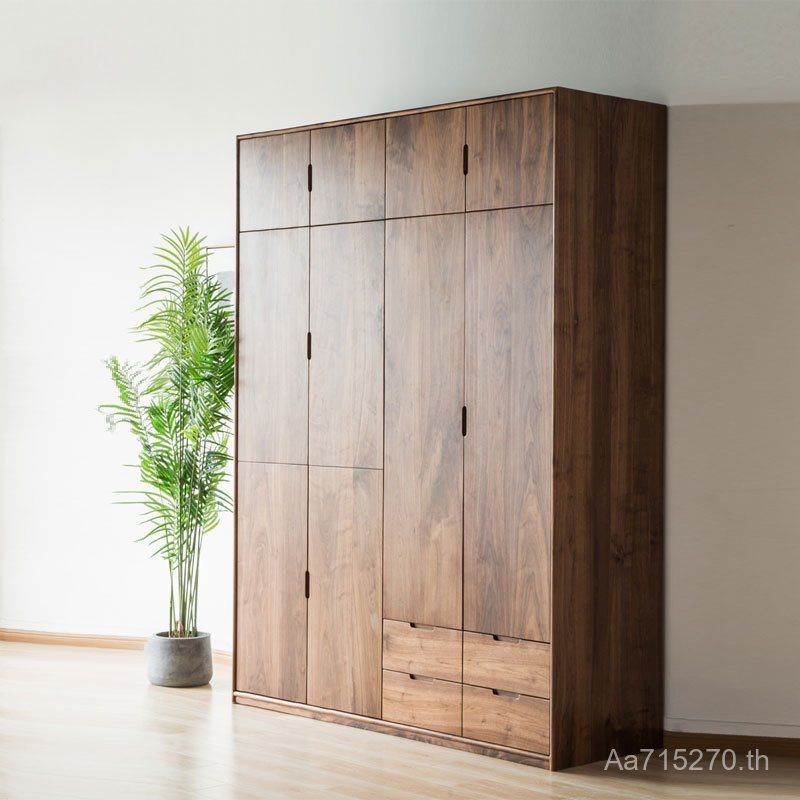 ใหม่สไตล์จีนไม้เนื้อแข็งทั้งหมดตู้เสื้อผ้าที่ทันสมัยเรียบง่ายนอร์ดิกสไตล์ญี่ปุ่นวอลนัทสีดาประตูโฟลิโอตู้เสื้อผ้าแสงหรูหราเซน 5ซี