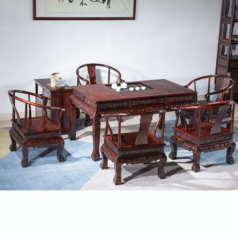 Kung Fu มะฮอกกานี Golden Lion BroadLeaf Dalbergia โต๊ะน้าชา Black Rosewood สไตล์จีนไม้เนื้อแข็งห้องนั่งเล่นโต๊ะน้าชาเก้าอี้โต๊ะน้าชาอินโดนีเซียโบราณ ODGN