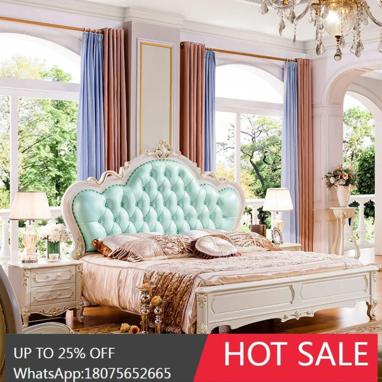 สไตล์ยุโรปห้องนอนใหญ่เตียงคู่18เมตรไม้เนื้อแข็งหนังเตียงฝรั่งเศสแสง