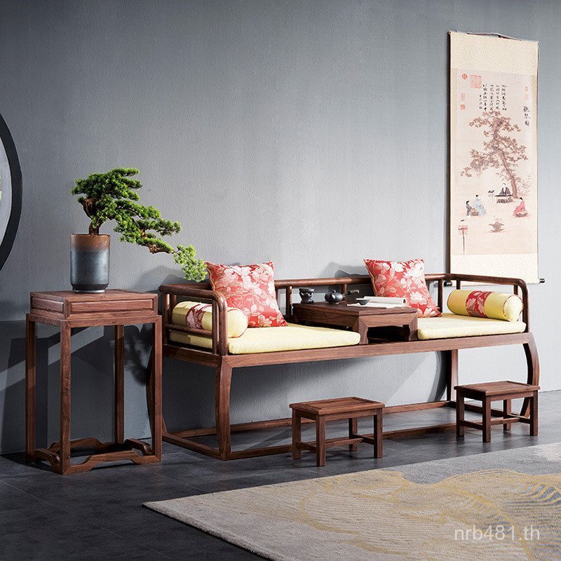 ห้องชาห้องนั่งเล่นรวมกัน อรหันต์ เตียง อรหันต์ เก้าอี้คู่ที่เดินทางมาพักผ่อนโต๊ะน้าชาเก้าอี้วอลนัทสีดาเลื่อนห้องนั่งเล่นใหม่สไตล์จีน 9ฉี