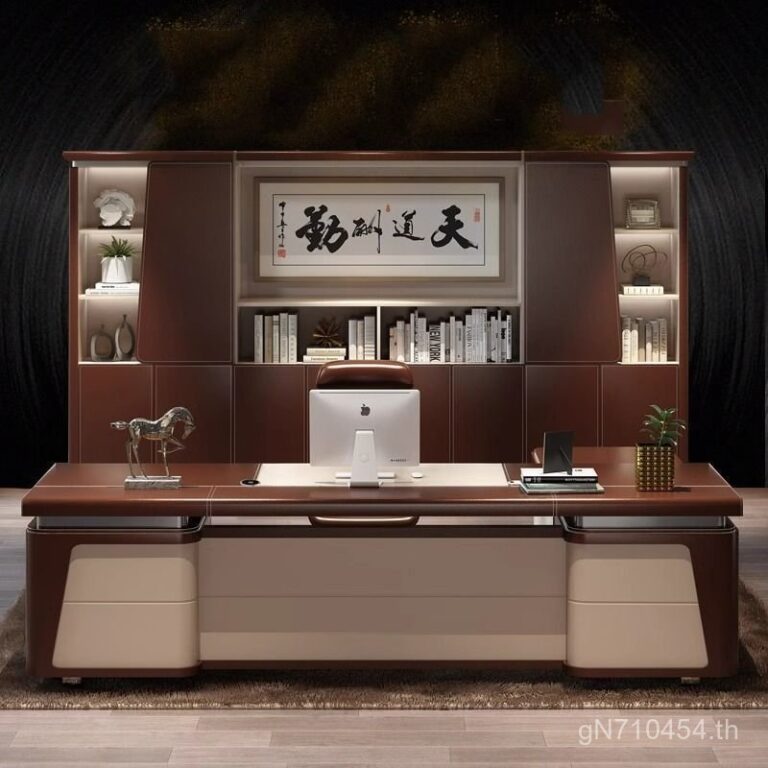 ผู้จัดการทั่วไปแฟชั่นที่เรียบง่ายประธานโต๊ะสานักงานขนาดใหญ่โต๊ะทางานโต๊ะเก้าอี้โต๊ะเจ้านายเหล็กไม้รวมกัน 8เกา