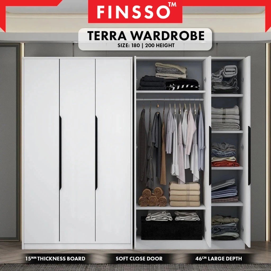 ตู้เสื้อผ้าไม้ ขนาดใหญ่ เกรดพรีเมี่ยม 2 3 ประตู สไตล์โมเดิร์น กว้าง ไม้หนา แข็งแรง พื้นที่ใหญ่จุใจTerra Wooden Wardrobe