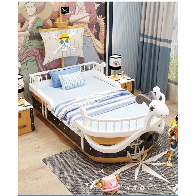 One Piece ไม้เนื้อแข็งเตียงเด็กเรือเตียง Nautical วัยรุ่นเตียงเดี่ยวพร้อมรั้วเตียงเด็กผู้ชาย