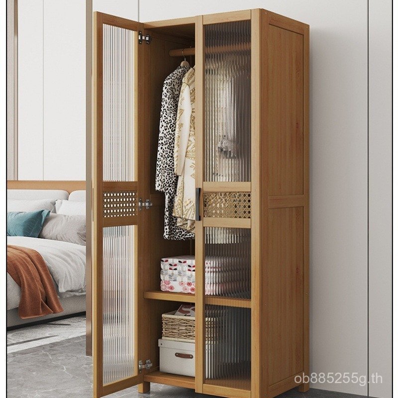 ไม้เนื้อแข็งประกอบง่ายหอพักจัดเก็บแขวนตู้เสื้อผ้าทนทานห้องเช่าตู้เสื้อผ้าในครัวเรือนห้องนอนประหยัดที่แข็งแกร่ง DDQP