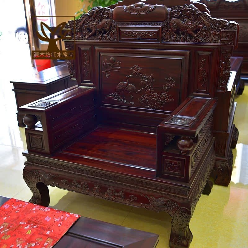 มะฮอกกานีโซฟากิเลนใหญ่ South American Rosewood ห้องนั่งเล่นแกะสลักโซฟาเฟอร์นิเจอร์ไม้เนื้อแข็งทั้งหมดโซฟารวมกันจีน