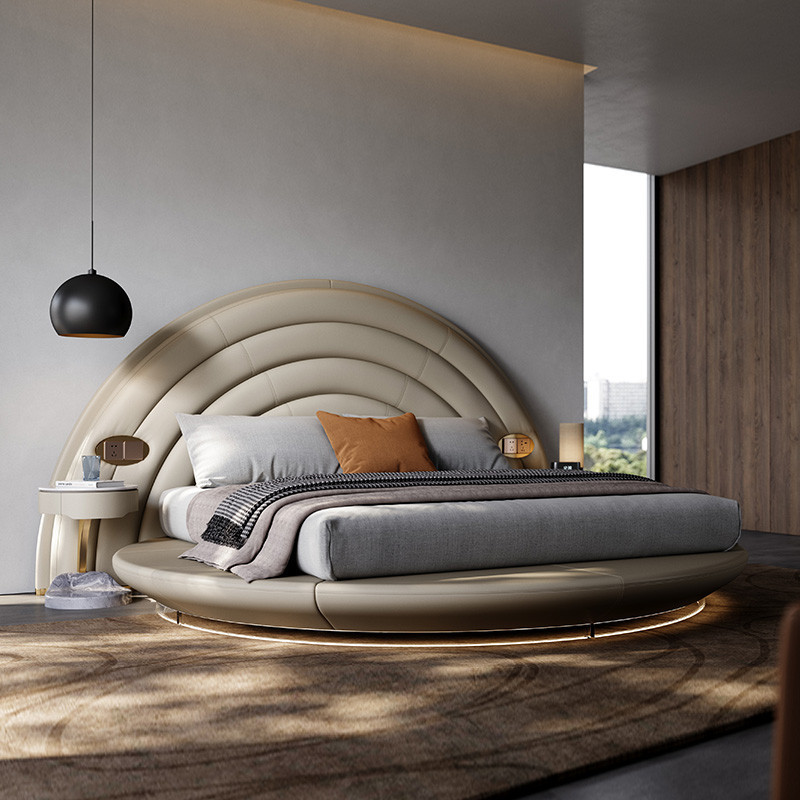 เสน่ห์ต้นแบบแสงหรูหราเต็มหนังระงับเตียง2022รูปแบบใหม่วิลล่าโทเตียงรอบเตียงอิตาลีเตียงคู่เตียงขนาดใหญ่