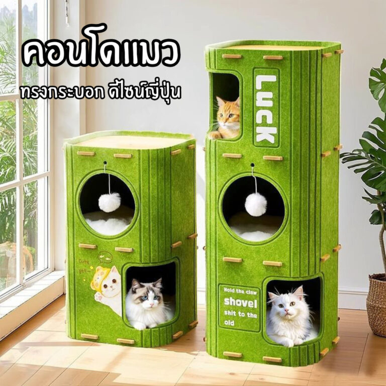 คอนโดแมว ทรงกระบอกสไตล์ญี่ปุ่นทนทาน ที่นอนแมวสีเขียวบ้านสัตว์เลี้ยง 2ชั้น3ชั้น