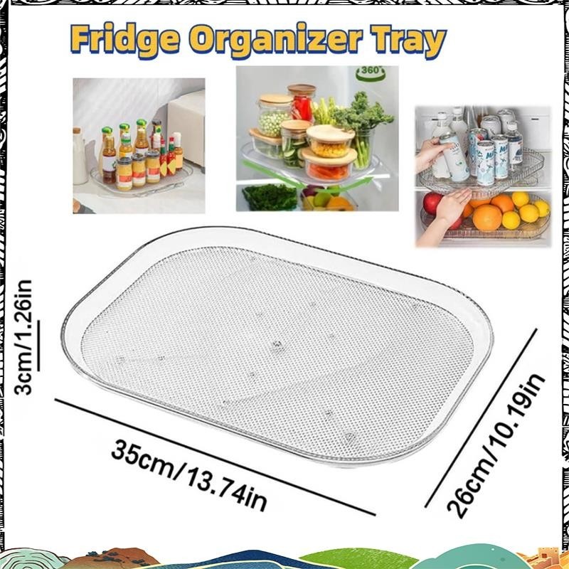 Super Turntable Organizer สาหรับตู้เย็น 360 หมุนได้สี่เหลี่ยมผืนผ้าชั้นเก็บ Clear Turntable Rack ถาดสาหรับตู้ครัวโปร่งใส