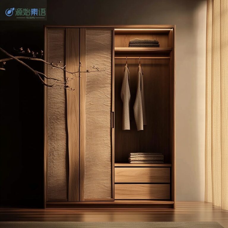 ห้องนอนโมเดิร์นสไตล์จีนเรียบง่ายสองประตูตู้เก็บของไม้เนื้อแข็งหลวมเก่า Elm ประตูบานเลื่อนที่ใช้งานได้จริง Meimai Taibao