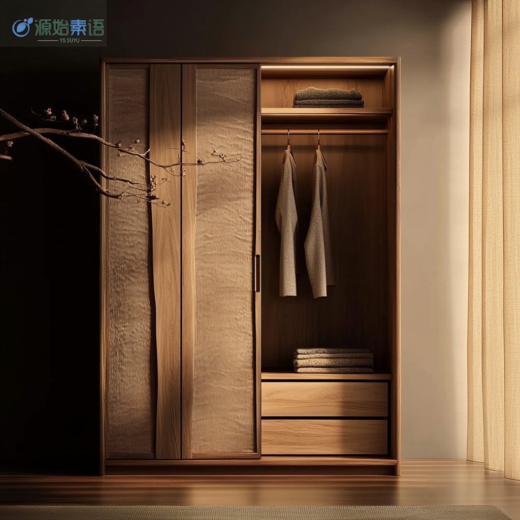 ห้องนอนโมเดิร์นสไตล์จีนเรียบง่ายสองประตูตู้เก็บของไม้เนื้อแข็งหลวมเก่า Elm ประตูบานเลื่อนที่ใช้งานได้จริง Meimai Taibao