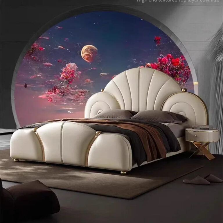 Simple European Bed King Size Double Modern Girls Bed Design Leather Princess Sleeping Beliche Lounge Suite เฟอร์นิเจอร์