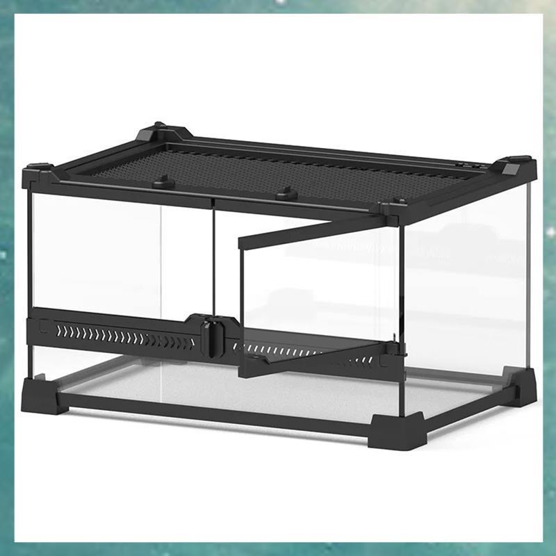 T Q L I เหล็กป้องกันแก้ว Breeding Box สะเทินน้าสะเทินบกปีนเขาสัตว์เลี้ยง Lizard Double Door Rainforest ภูมิทัศน์กล่องเพาะพันธุ์