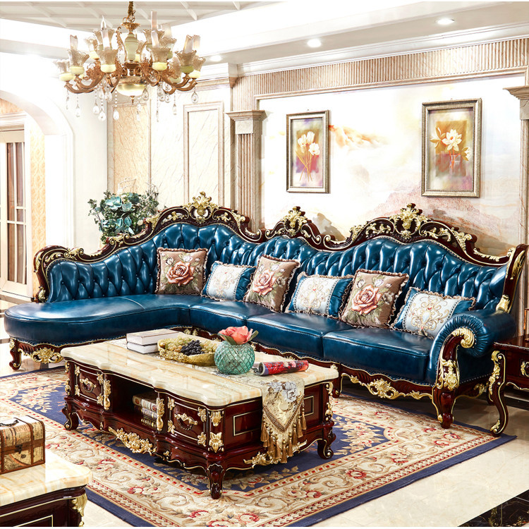 โซฟาหนังแท้สไตล์ยุโรปหนังวัวชั้นแรกมุมหรูหราไม้จันทน์สีแดงไม้เนื้อแข็งทั้งหมดแกะสลักโซฟามุมไม้เนื้อแข็งรูปตัว ล