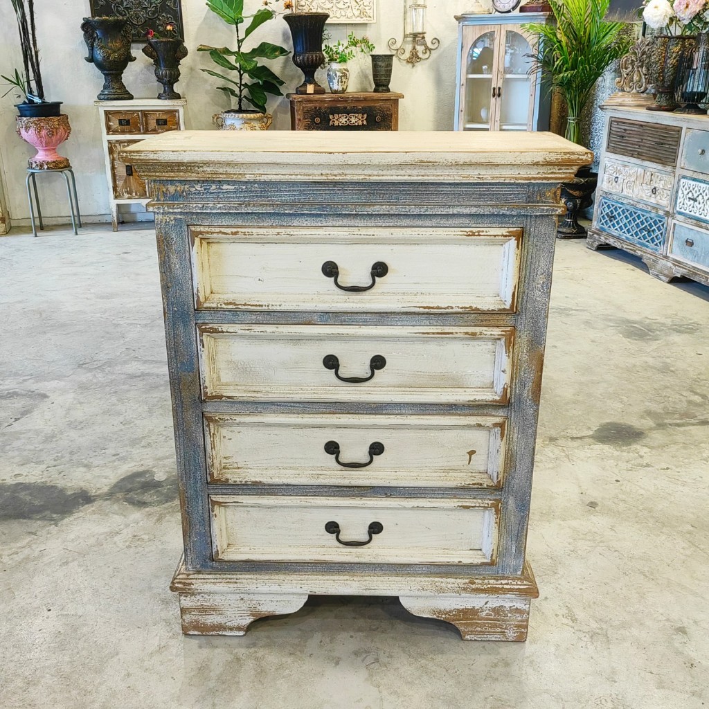 ตู้ลิ้นชักวินเทจ 4 ชั้น สไตล์ทำเก่า เฟอร์นิเจอร์ไม้สำหรับตกแต่งบ้าน