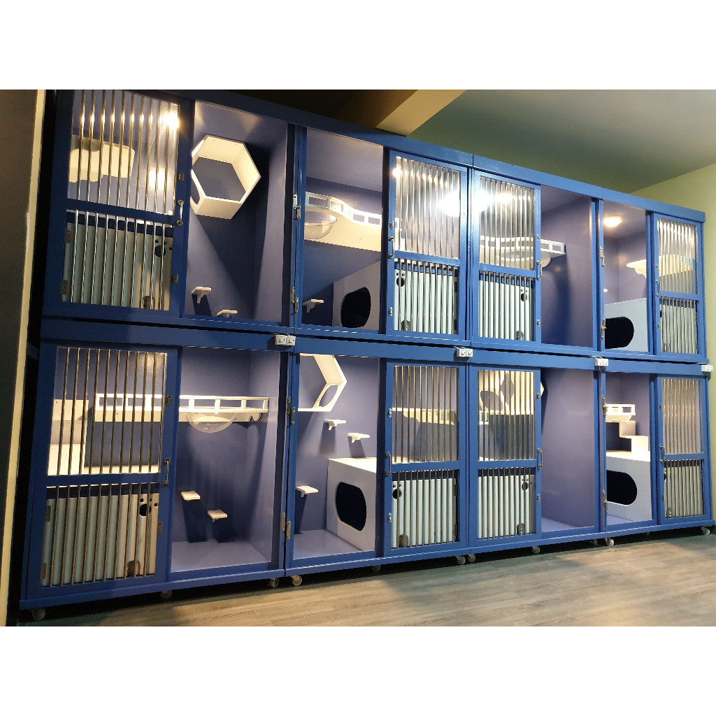 กรงแมวตู้ กระจกกรงแมว ไม้กรงไม้ยางเกรดAA กรงสำหรับโรงแรมแมว