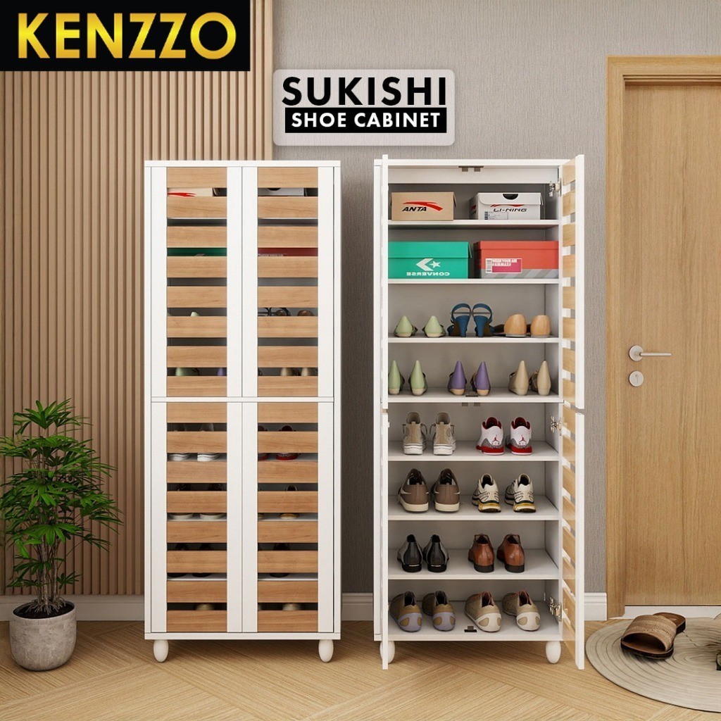 Kenzzo ตู้รองเท้าไม้ มินิมอล ชั้นวางรองเท้าอเนกประสงค์ ชั้นปรับระดับได้ แข็งแรง ประหยัดพื้นที่ Sukishi Shoe Cabinet