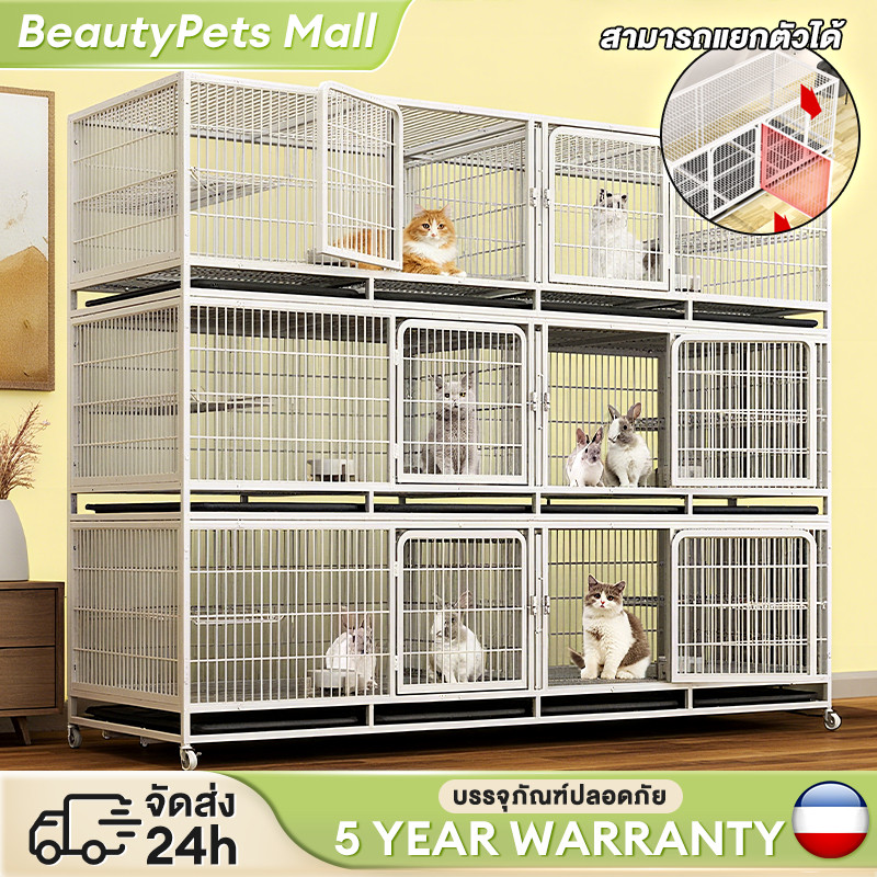 กรงแมวสุนัข กรงสัตว์เลี้ยง ป้องกันไม่ให้สัตว์เลี้ยงวิ่งหนี คอกกั้นสัตว์เลี้ยง มีล้อมีถาด บ้านกระต่าย PetCage