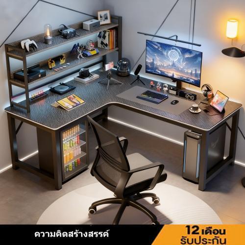ความคิดสร้างสรรค์ โต๊ะคอมพิวเตอร์เล่นเกม โต๊ะคอมพิวเตอร์มุม สำหรับใช้ในบ้าน ห้องนอน ชั้นวางหนังสือ โต๊ะทรงตัว L แบบเรียบ