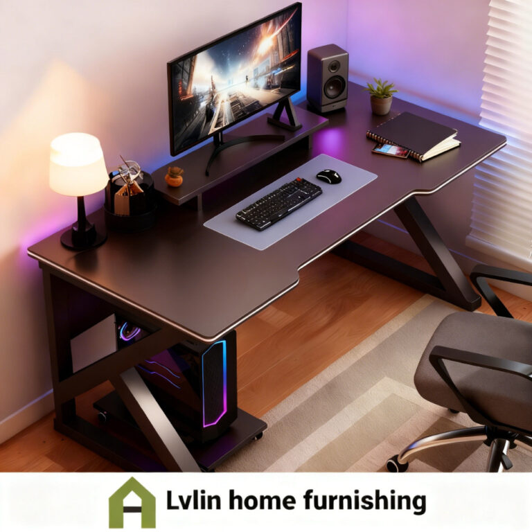 Lvlin home furnishingรับน้ำหนักได้ดี มีพื้นที่ทำงานกว้างขวางสำหรับอุปกรณ์เกมมิ่ง ที่ออกแบบมาสำหรับเกมเมอร์ให้มีประสิทธิภ