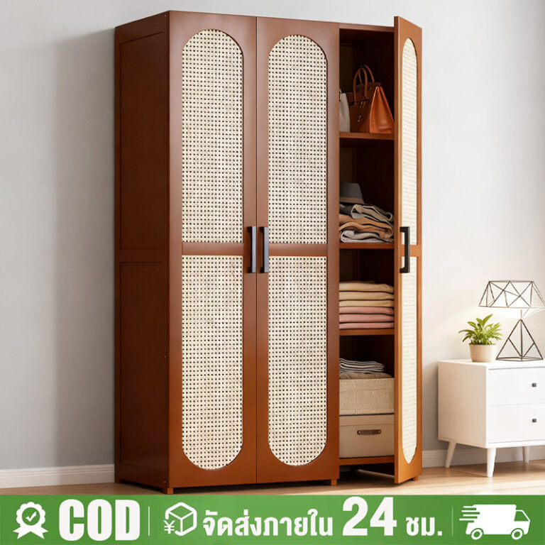 ตู้เสื้อผ้าหวายไม้ไผ่ ตู้เสื้อผ้าความจุขนาดใหญ่ตู้ไม้กันฝุ่นสำหรับเสื้อผ้าตู้เสื้อผ้าห้องนอนพร้อมลิ้นชักตู้เก็บของเสื้อผ