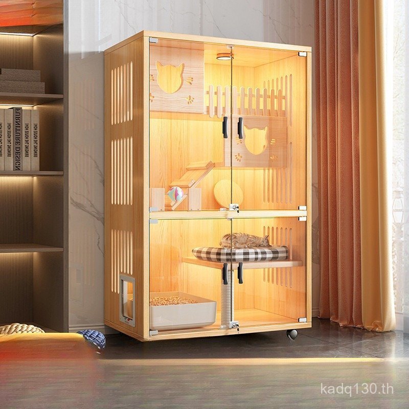 กรงแมวแมววิลล่าพื้นที่ฟรีไม้เนื้อแข็งในร่มแมวครอกแมวในร่มหนึ่งรูปแบบใหม่ปิดครัวเรือน wj8ข