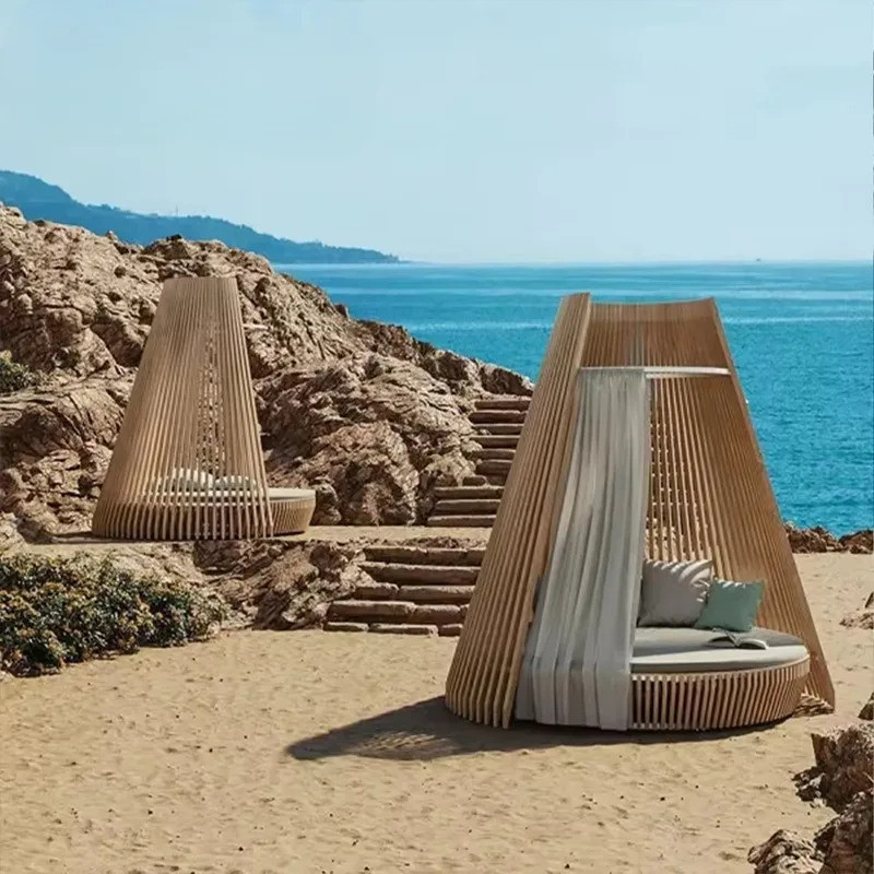 Allweather Beach Lounge หวาย Patio กลางแจ้ง Canopy เฟอร์นิเจอร์สระว่ายน้าปรับ Leisure เตียงโซฟากันน้า Quickdrying