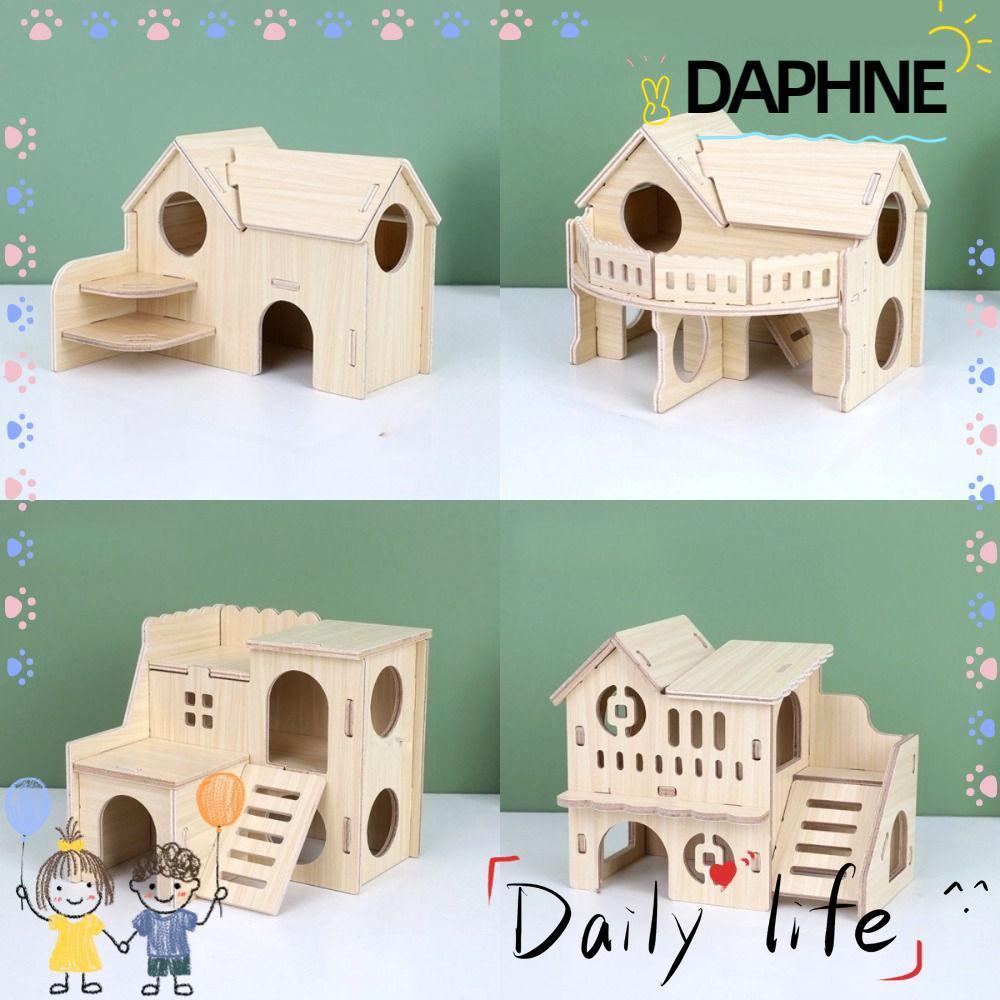 บ้าน ดาฟเน่ วิลล่าหนูแฮมสเตอร์ไม้ที่เคี้ยวได้ทนทานง่ายต่อการติดตั้งอุปกรณ์กรงหนูแฮมสเตอร์ปีนของเล่นอุปกรณ์สัตว์เลี้