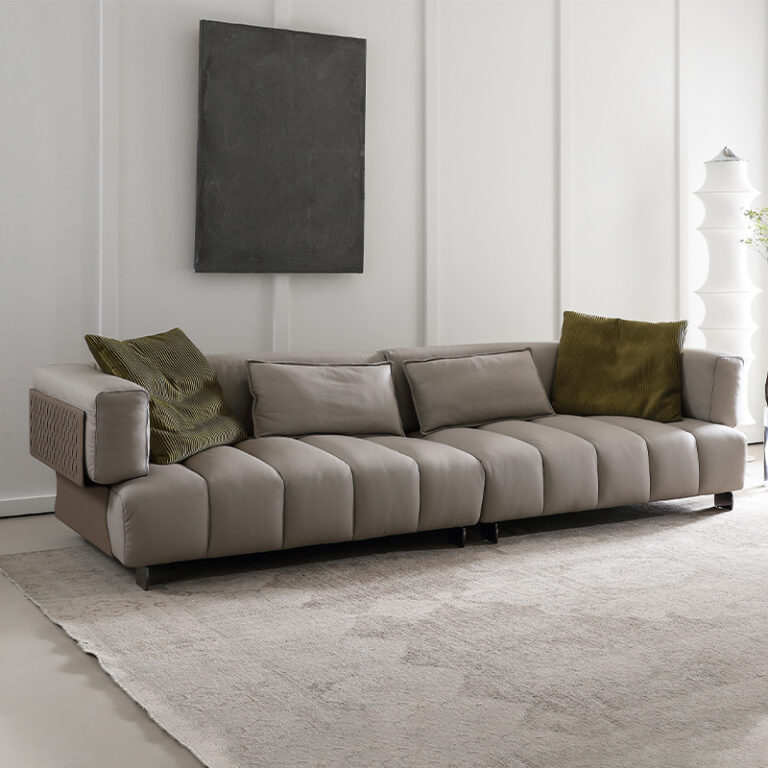 ECHOCASA สไตล์อิตาลีชั้นแรกโซฟาหนังแท้รวมกัน FourPerson Modern Villa ห้องนั่งเล่นอพาร์ทเมนต์ขนาดเล็กหนังโซฟาศิลปะ