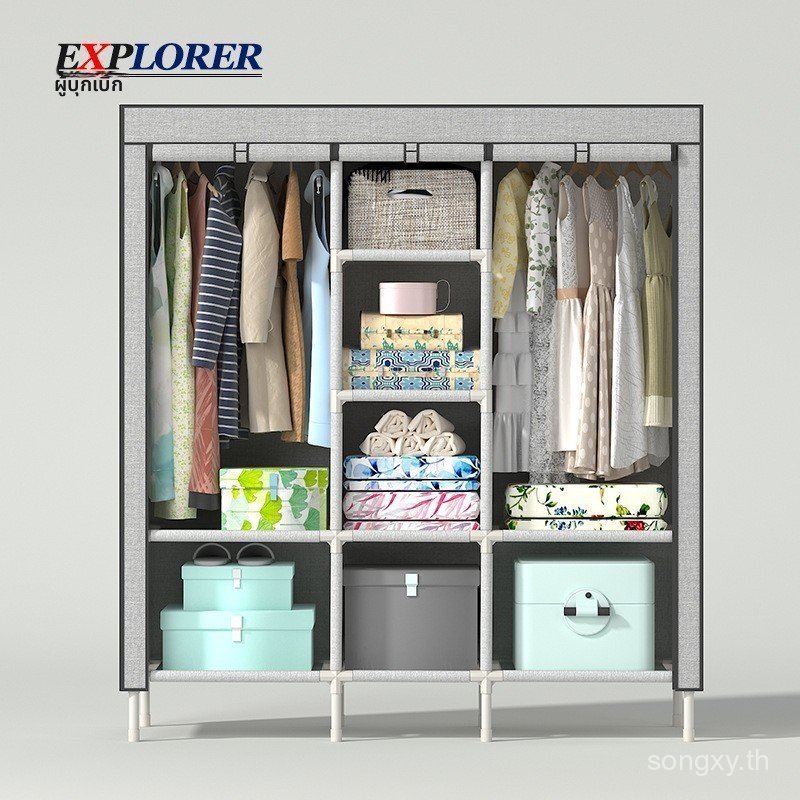 กล้าหาญ ผู้บุกเบิก ตู้เสื้อผ้าที่เรียบง่ายผ้าตู้เสื้อผ้าท่อเหล็กตัวหนาเสริมคู่ประกอบโครงเหล็กขนาดใหญ่ตู้เสื้อผ้าผ้านักเรียน