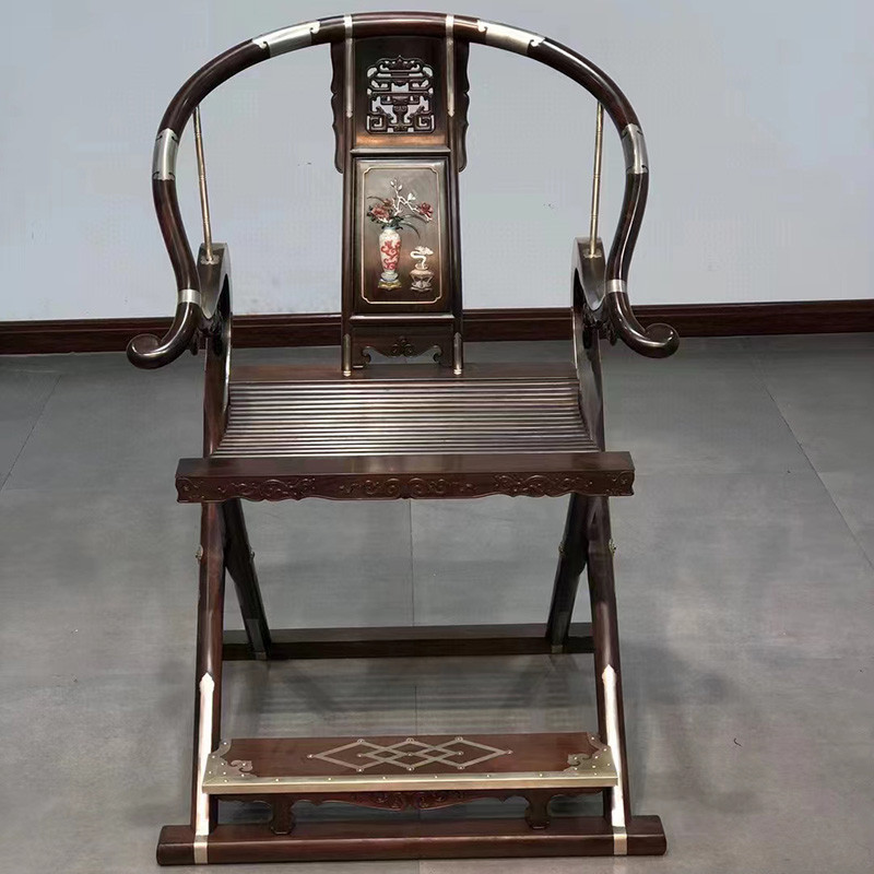 มะฮอกกานีเฟอร์นิเจอร์เก้าอี้ข้าม Dahong Rosewood CROSS เก้าอี้วัสดุสีดา Baibao ฝังชิ้นทองแดงฝัง Ming Qing เฟอร์นิเจอร์คลาสสิก Immortal Work
