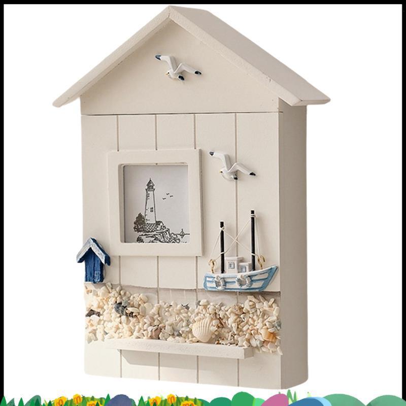 ชั้นวางกุญแจตู้ติดผนังซุปเปอร์ กล่องเก็บกุญแจบ้านไม้ รูปปั้นโมเดลสไตล์เมดิเตอร์เรเนียนตกแต่งผนังบ้าน