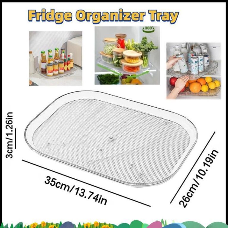 Super Turntable Organizer สาหรับตู้เย็น 360 หมุนได้สี่เหลี่ยมผืนผ้าชั้นเก็บ Clear Turntable Rack ถาดสาหรับตู้ครัวใช้งานง่ายโปร่งใส
