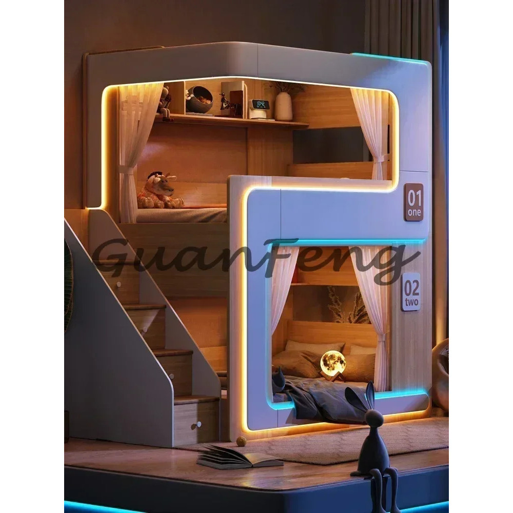 เตียงสองชั้นสูงและต่าไม้