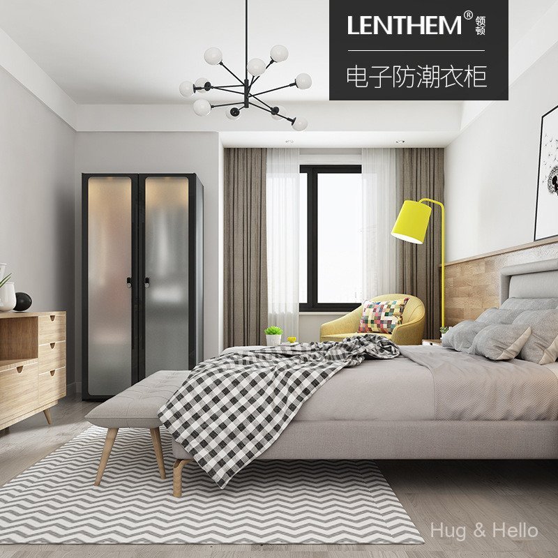 Lyton ตู้เสื้อผ้าห้องนอนเปิดประตูแก้วทรายตู้เสื้อผ้ากันความชื้นอิเล็กทรอนิกส์ที่เรียบง่าย DW600DII ประตูคู่