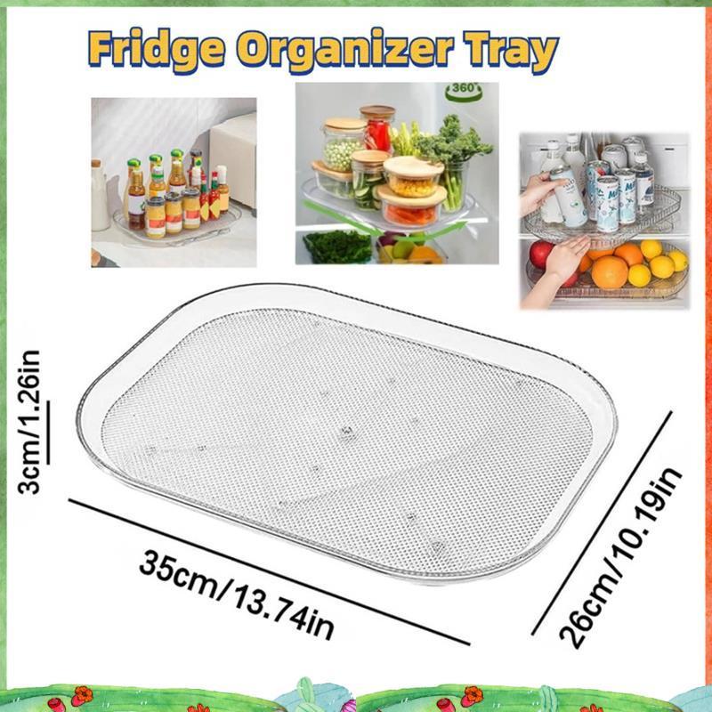 แผ่นเสียงออแกไนเซอร์สาหรับตู้เย็น360 หมุนได้สี่เหลี่ยมผืนผ้าชั้นเก็บที่ชัดเจนแผ่นเสียงชั้นวางถาดสาหรับตู้ครัวใช้งานง่ายใส