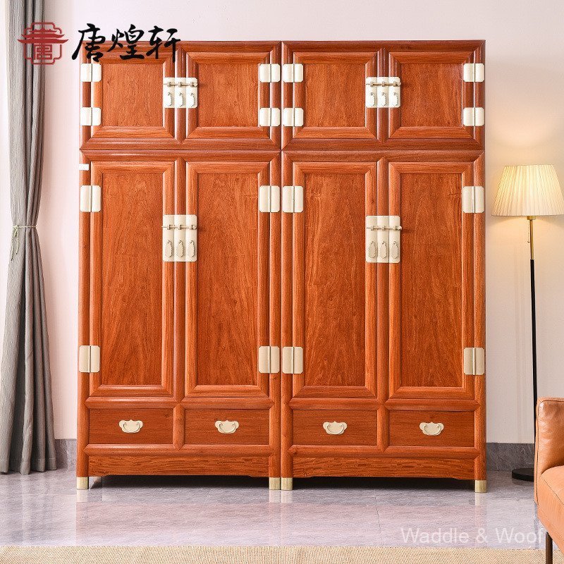 T Tang Huangxuan มะฮอกกานีกล่องหลังคาตู้พม่า Rosewood พื้นผิวธรรมดาตู้เสื้อผ้าขนาดใหญ่ผลไม้สีแดงไม้จันทน์ห้องนอนสไตล์จีน Soli