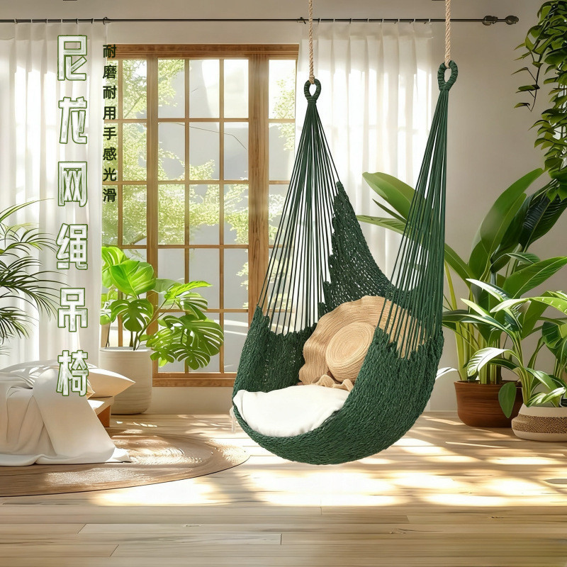 การค้าต่างประเทศข้ามพรมแดนไนลอนสุทธิเชือกแขวนเก้าอี้ครัวเรือนในร่มไม้ติดแกว่งลานระเบียงเก้าอี้โยกแขวนตะกร้าผู้ผลิต