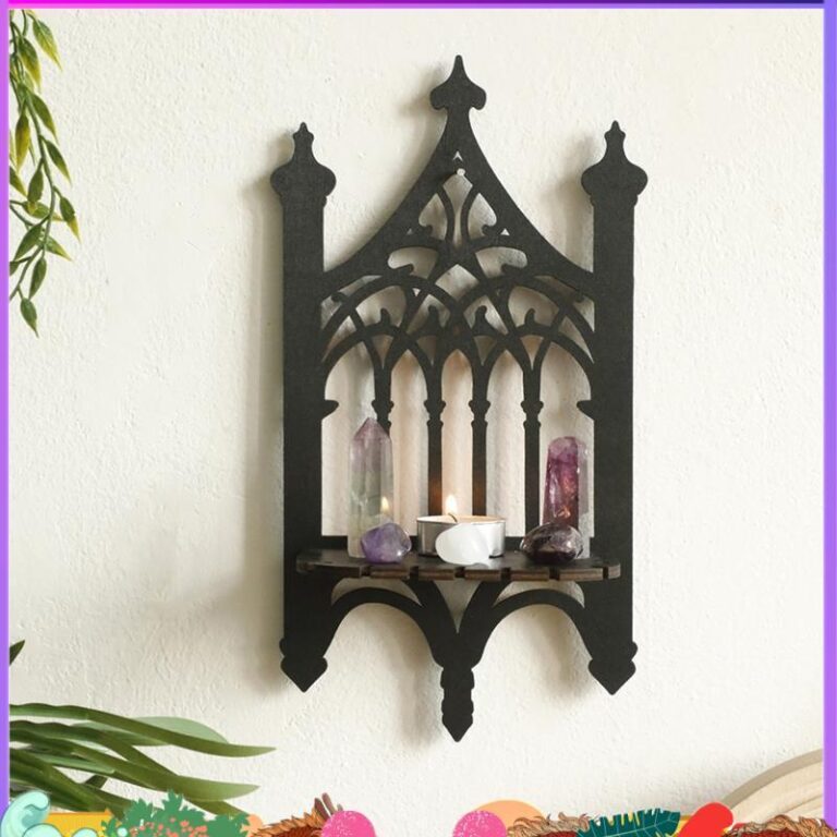 Super Black ไม้ Gothic รั้วประเภท WallHung ชั้นวางตกแต่งตกแต่งห้องนอนชั้นวาง